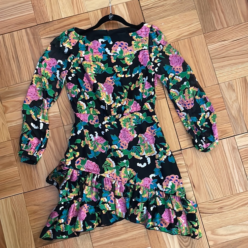 Saloni Long Sleeve Felice Floral Cocktail Dress